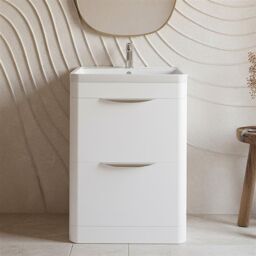 Balterley Bathroom Floor Standing 2 Drawer Vanity Unit Basin, Gloss White, 550mm in White - thumbnail 9