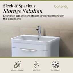Balterley Bathroom Floor Standing 2 Drawer Vanity Unit Basin, Gloss White, 550mm in White - thumbnail 3