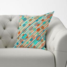 Warren Reed - Designer Retro Stripes & Circles Cushions in Blue - Size: 60 cm x 60 cm - thumbnail 2