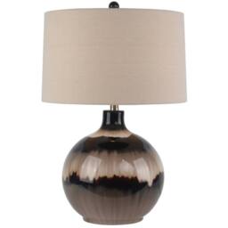 Wyld Haus Honfleur Sepia Shadows Table Lamp Brown Glass Base Cream Linen Shade - thumbnail 2
