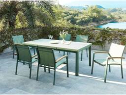 Vente-unique Aluminium Garden Dining Set: One Extendable Table 180/240Cm & 6 in Green - thumbnail 3