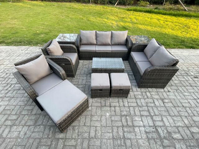 Fimous Patio Garden Furniture Sets Wicker 10 Seater Outdoor Rattan Furniture Sofa Sets with Rectangular Coffee Table Reclining Chair in Dark Grey - image 1