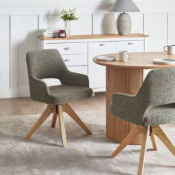 Wyld and Coco Nordic Nest Swivel Dining Chair - Green Bouclé Oak Legs