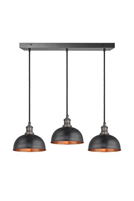 Industville Brooklyn Dome 3 Wire Cluster Lights, 8 inch, Pewter & Copper, Pewter holder in Copper