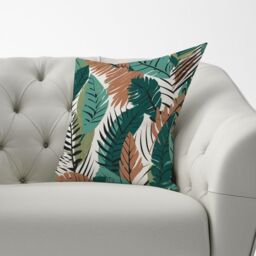 Warren Reed - Designer Tropical Floral Leaves Green Brown Cushions - Size: 45 cm x 45 cm - thumbnail 2