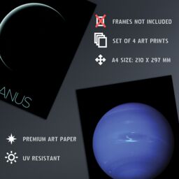 Artery8 Pack of 4 NASA Our Solar System The Sun & Planets Uranus Neptune Dwarf Pluto Voyager 2 & New Horizons Images Unframed Wall Art Living Room - thumbnail 4