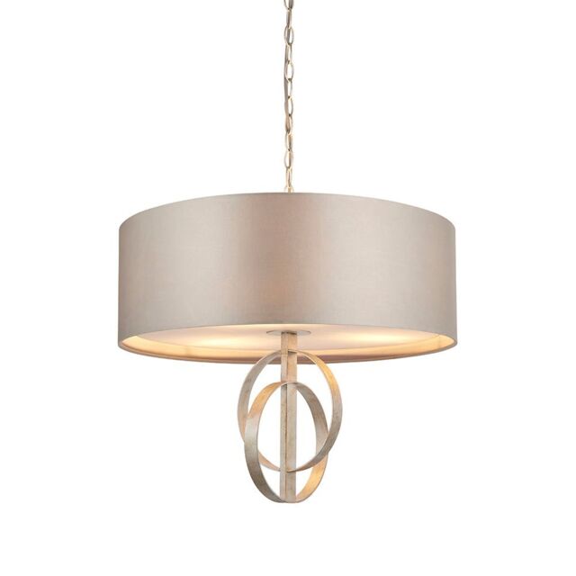 Loops Antique Silver Ceiling Pendant Light & Mink Satin Shade - 3 Bulb Hanging Fitting in Metallics - image 1