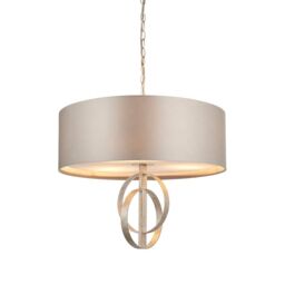 Loops Antique Silver Ceiling Pendant Light & Mink Satin Shade - 3 Bulb Hanging Fitting in Metallics