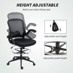 VINSETTO Mesh Office Stool, 60° Swivel Height Adjustable Chair in Black - thumbnail 4