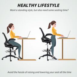 VINSETTO Mesh Office Stool, 60° Swivel Height Adjustable Chair in Black - thumbnail 5