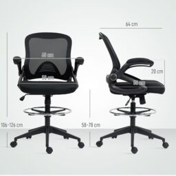 VINSETTO Mesh Office Stool, 60° Swivel Height Adjustable Chair in Black - thumbnail 3