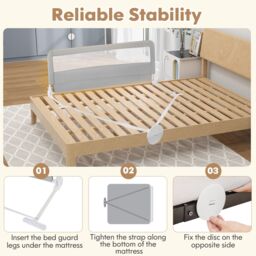 Gymax Folding Baby Bed Rail 150CM Bed Guard with Removable Washable Cover in Silver - thumbnail 4