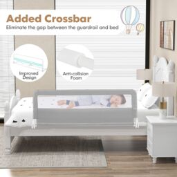 Gymax Folding Baby Bed Rail 150CM Bed Guard with Removable Washable Cover in Silver - thumbnail 5