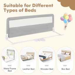 Gymax Folding Baby Bed Rail 150CM Bed Guard with Removable Washable Cover in Silver - thumbnail 2