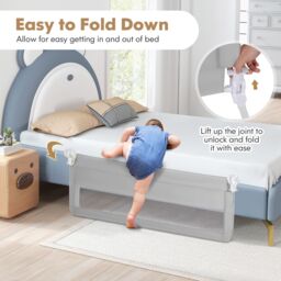 Gymax Folding Baby Bed Rail 150CM Bed Guard with Removable Washable Cover in Silver - thumbnail 6