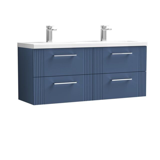 Balterley Wall Hung 4 Drawers Vanity Unit- 2 Ceramic Basin 1200mm, Satin Blue - image 1
