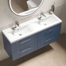 Balterley Wall Hung 4 Drawers Vanity Unit- 2 Ceramic Basin 1200mm, Satin Blue - thumbnail 3