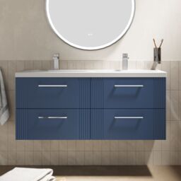 Balterley Wall Hung 4 Drawers Vanity Unit- 2 Ceramic Basin 1200mm, Satin Blue - thumbnail 2