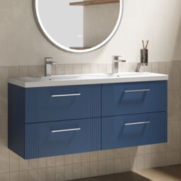 Balterley Wall Hung 4 Drawers Vanity Unit- 2 Ceramic Basin 1200mm, Satin Blue - thumbnail 4