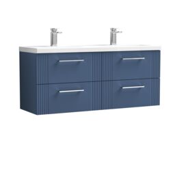Balterley Wall Hung 4 Drawers Vanity Unit- 2 Ceramic Basin 1200mm, Satin Blue - thumbnail 1