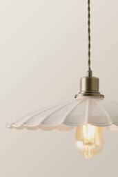 ValueLights Holborn Brushed Gold with Scallop Shade Ceiling Pendant Light & Bulb in Cream - thumbnail 4