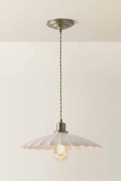 ValueLights Holborn Brushed Gold with Scallop Shade Ceiling Pendant Light & Bulb in Cream - thumbnail 3