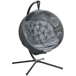 OUTSUNNY Hanging Swing Chair w/ Metal Stand & Side Pocket in Dark Grey - thumbnail 2