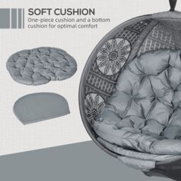OUTSUNNY Hanging Swing Chair w/ Metal Stand & Side Pocket in Dark Grey - thumbnail 4