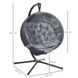 OUTSUNNY Hanging Swing Chair w/ Metal Stand & Side Pocket in Dark Grey - thumbnail 3