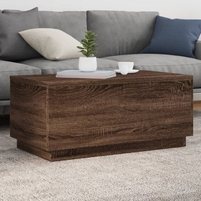 Berkfield Home Coffee Table with LED Lights Brown Oak 90x50x40 cm - Size: 90 x 50 x 40 cm