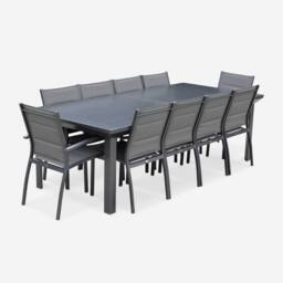 sweeek 10-seater Extendable Aluminium Garden Table Set With Chairs in Dark Grey - thumbnail 2