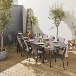 sweeek 10-seater Extendable Aluminium Garden Table Set With Chairs in Dark Grey