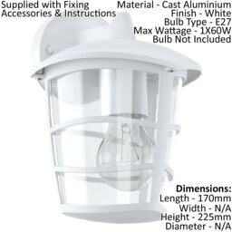 Loops IP44 Outdoor Wall Light White & Glass Lantern 1 x 60W E27 Bulb Porch Lamp Down - thumbnail 2