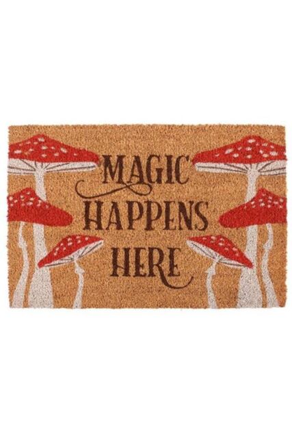 KDMD Natural Magic Happens Here Mushroom Doormat in Brown - Size: 40 cm x 60 cm - image 1
