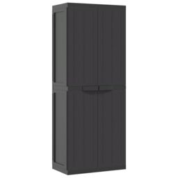 Berkfield Home Outdoor Storage Cabinet Black 65x37x165 cm PP - Size: 65 x 37 x 165 cm - thumbnail 2