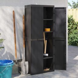 Berkfield Home Outdoor Storage Cabinet Black 65x37x165 cm PP - Size: 65 x 37 x 165 cm - thumbnail 1