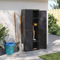Berkfield Home Outdoor Storage Cabinet Black 65x37x165 cm PP - Size: 65 x 37 x 165 cm - thumbnail 3