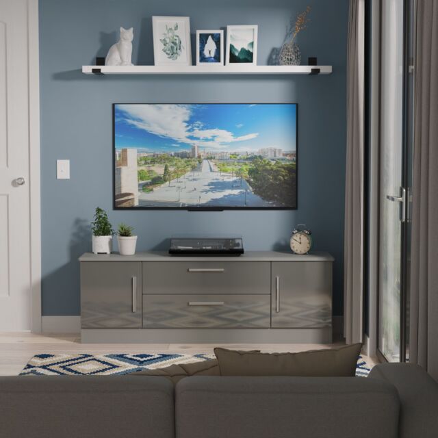 Ready Assembled 2 U Windsor 2 Door 2 Drawer Superwide TV Unit (Ready Assembled) in Dark Grey - image 1