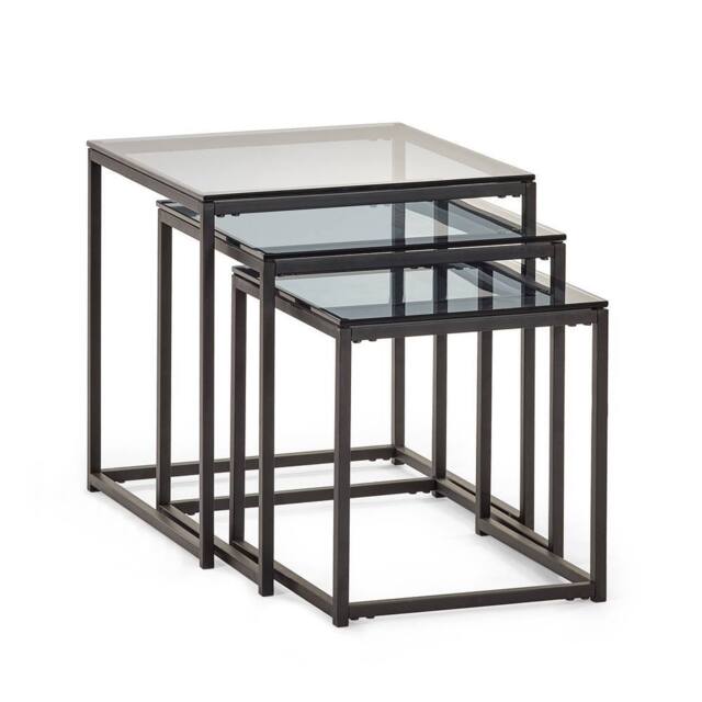 Cheshire Stirling Nest Of 3 Tables in Smoked Glass & Black - image 1