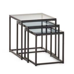 Cheshire Stirling Nest Of 3 Tables in Smoked Glass & Black - thumbnail 1