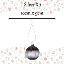 VFM e-Store Christmas Hanging Glass Bauble Decoration 10cm x 9cm Silver X 1 - Size: 10 cm x 9 cm - thumbnail 2