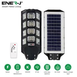 ENER-J 150W Solar Streetlights 6500K with 6V 15W Solar Panel & 18000 mAh Battery & Remote in White - thumbnail 2