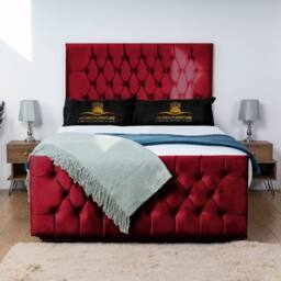 UK Bed Furniture Jublie Divan Bed Base with 26 Inch Headboard - No Storage in Maroon - Size: Single - thumbnail 1