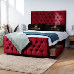 UK Bed Furniture Jublie Divan Bed Base with 26 Inch Headboard - No Storage in Maroon - Size: Single - thumbnail 2