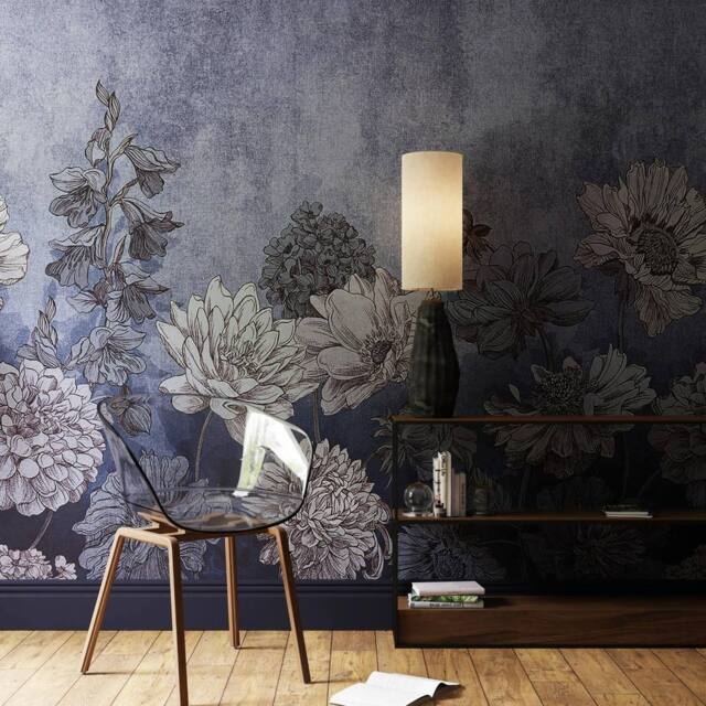 Superfresco Easy Muted Floral Navy Print To Order 3m x 2.8m Mural - image 1