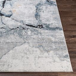 Livabliss Jolie-Abstract Grey Blue Ivory Brown Modern Marble Living Dining Bedroom Rug in Dark Blue - Size: 160 cm diameter - thumbnail 5