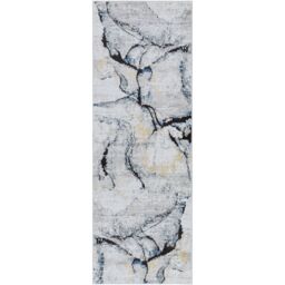 Livabliss Jolie-Abstract Grey Blue Ivory Brown Modern Marble Living Dining Bedroom Rug in Dark Blue - Size: 160 cm diameter - thumbnail 2