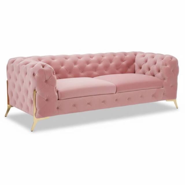 Stratus Interiors Modern Italian Chesterfield Sofa Plush Velvet 3 Seater 195W in Light Pink - Size: 190 cm x 60 cm - image 1