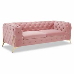 Stratus Interiors Modern Italian Chesterfield Sofa Plush Velvet 3 Seater 195W in Light Pink - Size: 190 cm x 60 cm - thumbnail 1