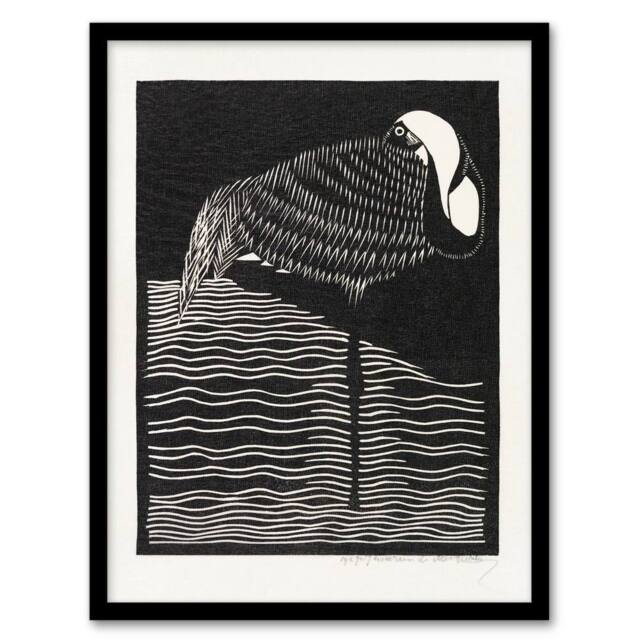 Artery8 Samuel J De Mesquita Framed Wall Art Stylised White Necked Crane in Black - Size: A4 - image 1